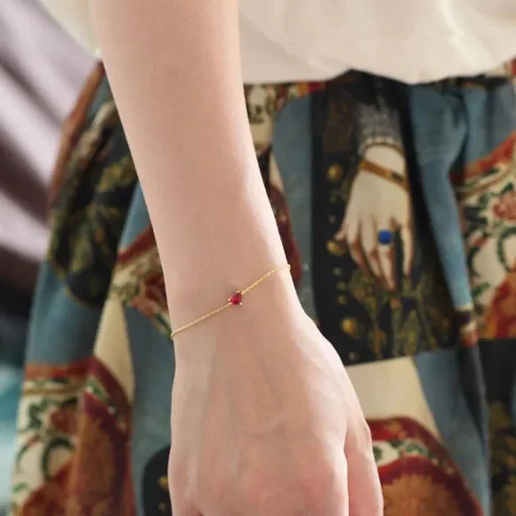 925 Sterling Silver Gold Heart Shape Zircon Dainty Bracelet Red Love Heart Gift - Picture 4 of 5